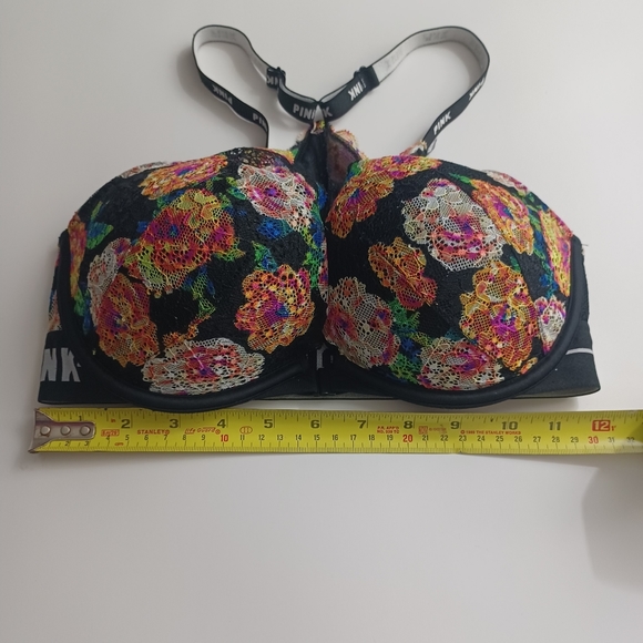 VS PINK Date Lace Racerback Push Up Bra 32DD Black Floral -Adjustable -Padded - Picture 13 of 15